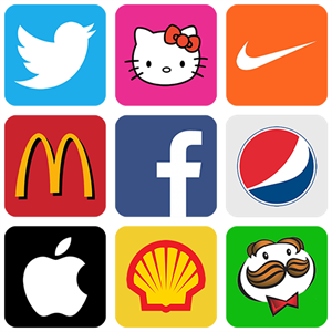 logos of Twitter, Sanrio, Nike, McDonalds, Facebook, Pepsi, Apple, Shell, and Pringles.