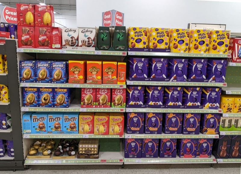 Seasonal Novelty Eggs Candy on-shelf in an English shop