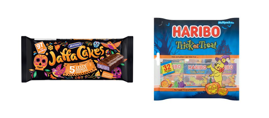 Seasonal versions of Jaffa Cakes and Haribo Trick or Treat candies