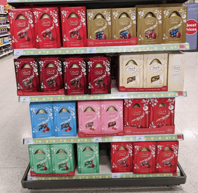 Gogdola end of Lindt truffle packages for Novelty Eggs.